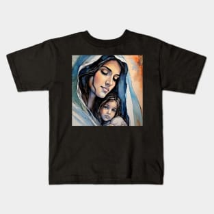 Holy Mary embracing for her son Kids T-Shirt